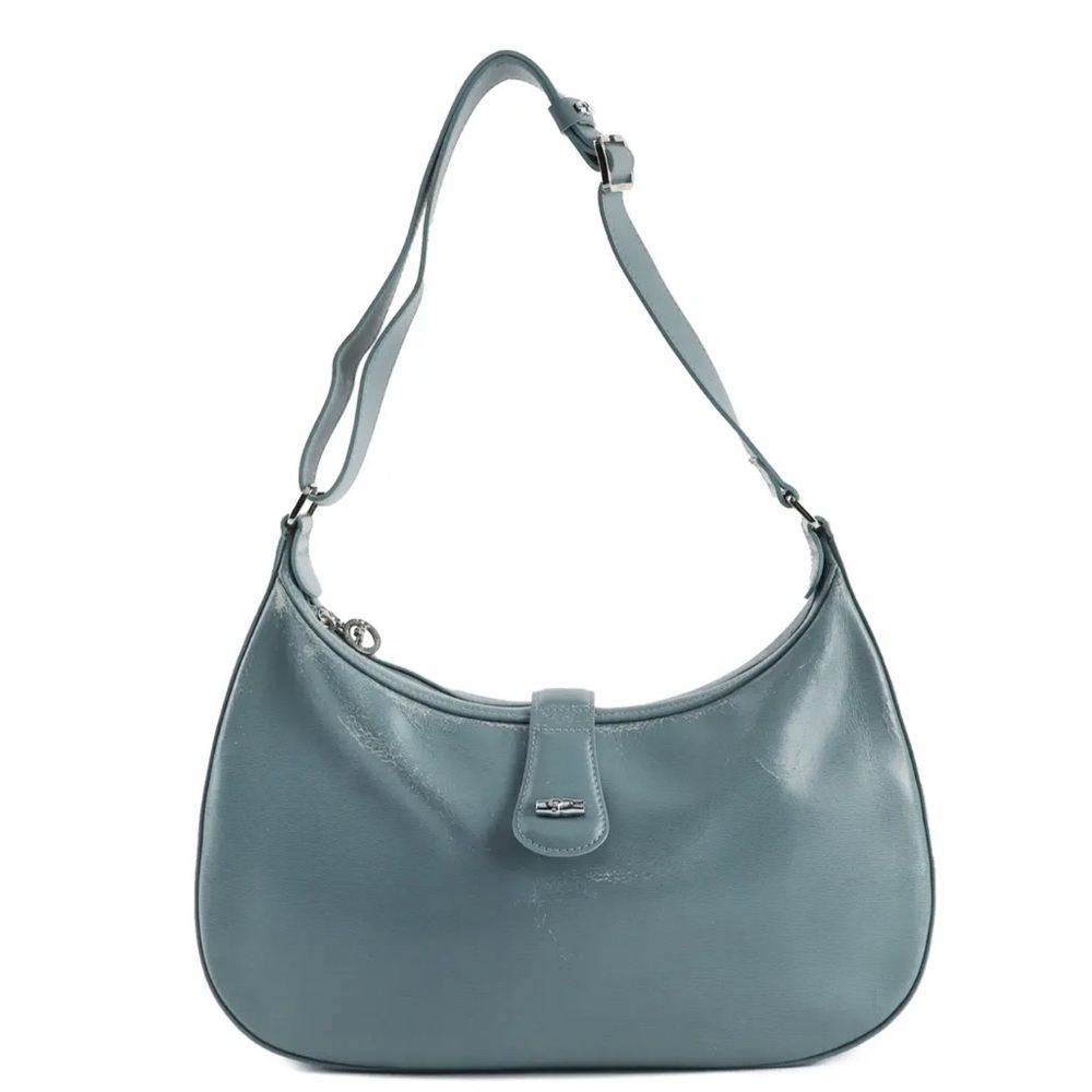 Longchamp Le Roseau Baby Blue Leather Shoulder Bag RARE